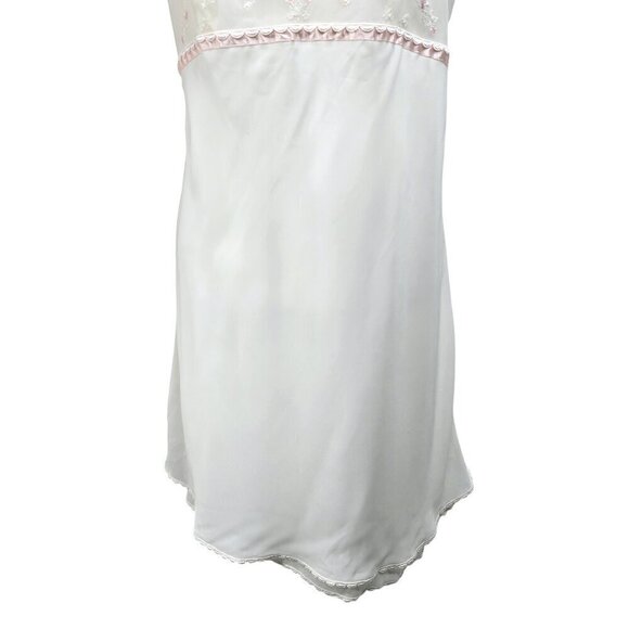 Vintage 90s Valerie Stevens Off White Mesh Floral Embroidered Nightgown Chemise - Picture 5 of 10